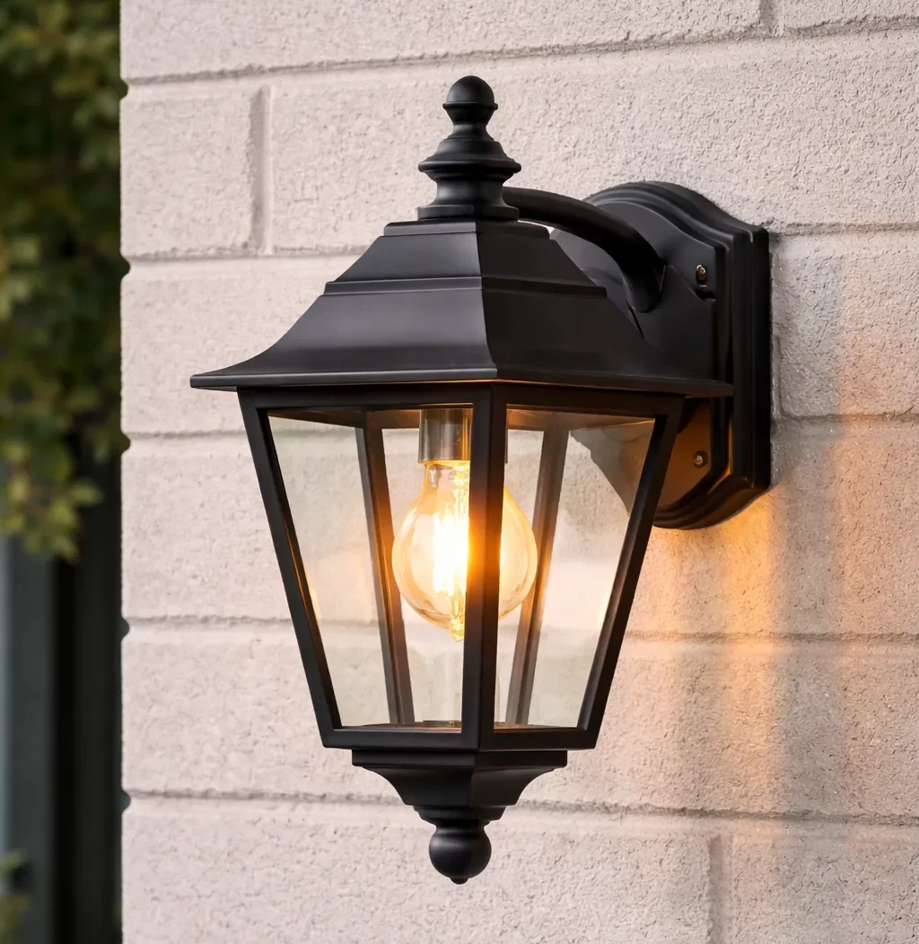 Stijlvolle buitenlamp in zwart met modern ontwerp.