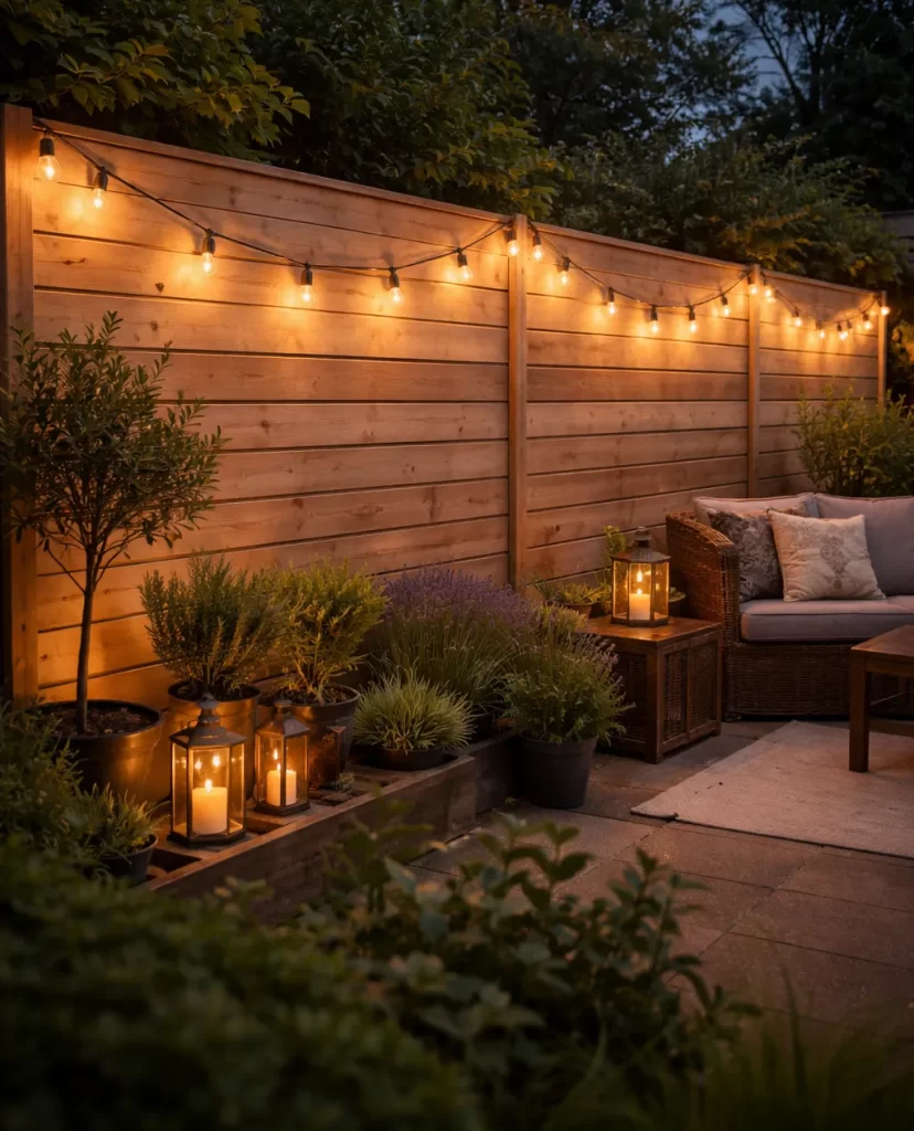 Warme lampen op de schutting.