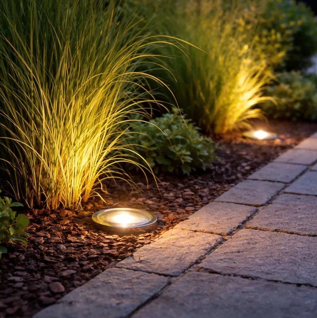 Sfeervolle buitenverlichting voor tuin en pad.