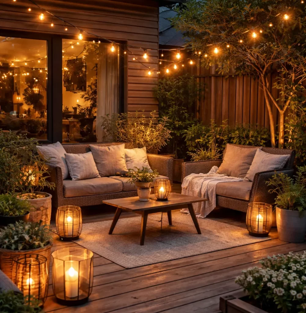 Sfeervolle verlichting op het terras