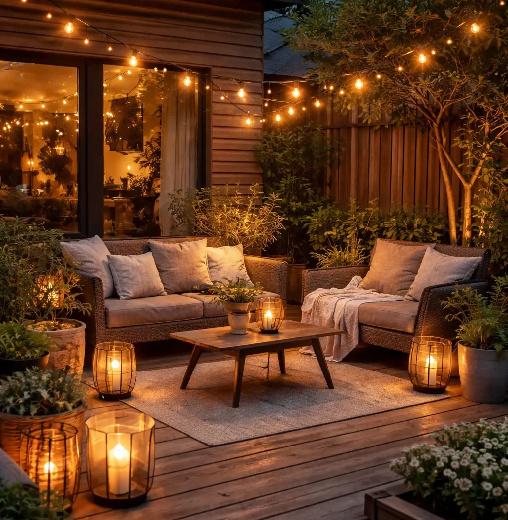 Sfeervolle verlichting op het terras