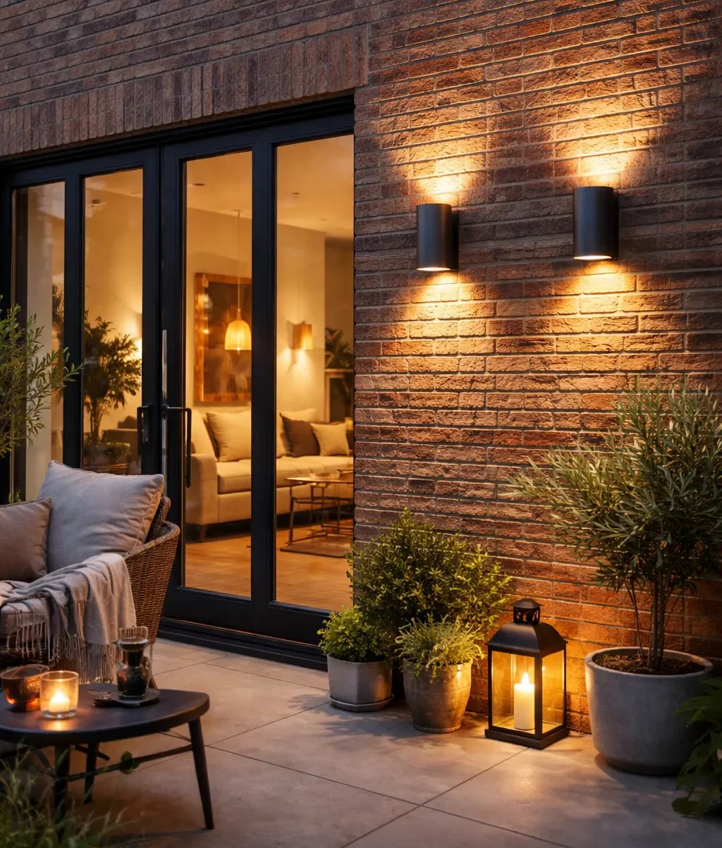 Sfeervolle wandlampen voor een warme gevel.